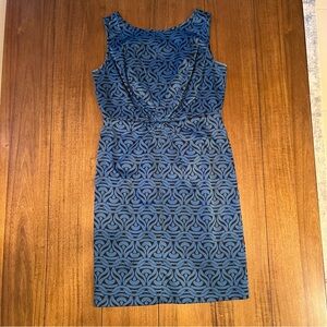 Banana Republic Cocktail Dress w/ blue geometric pattern 6 petite